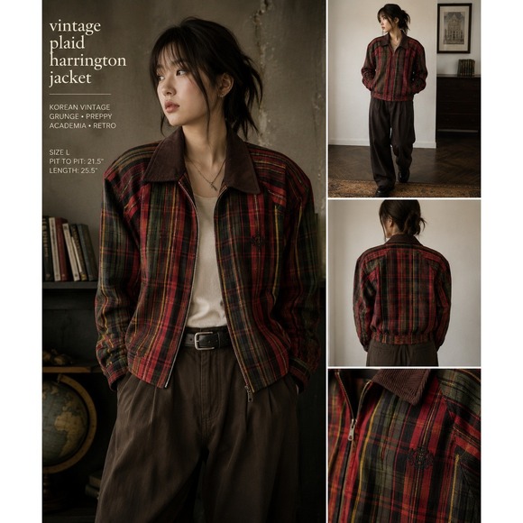 Other - Vintage Plaid Harrington Golf Jacket Womens L‎ Grunge Preppy Tartan Retro